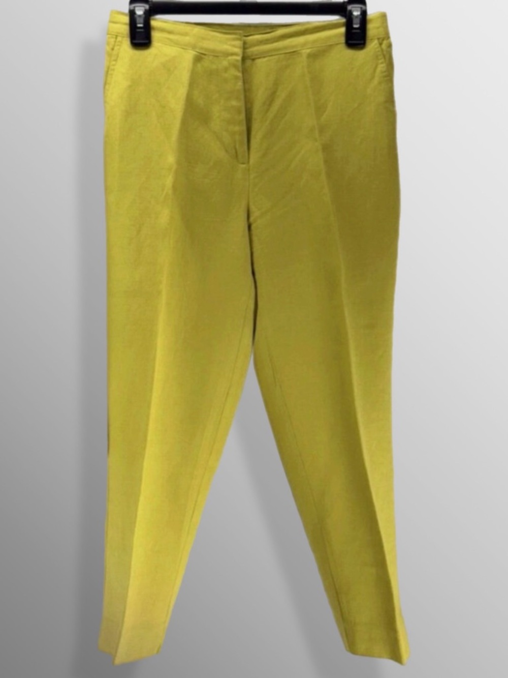 Ruby Rd Linen Chartreuse Pants Cropped Petite 6P Rayon Pockets Elastic Hook Tab